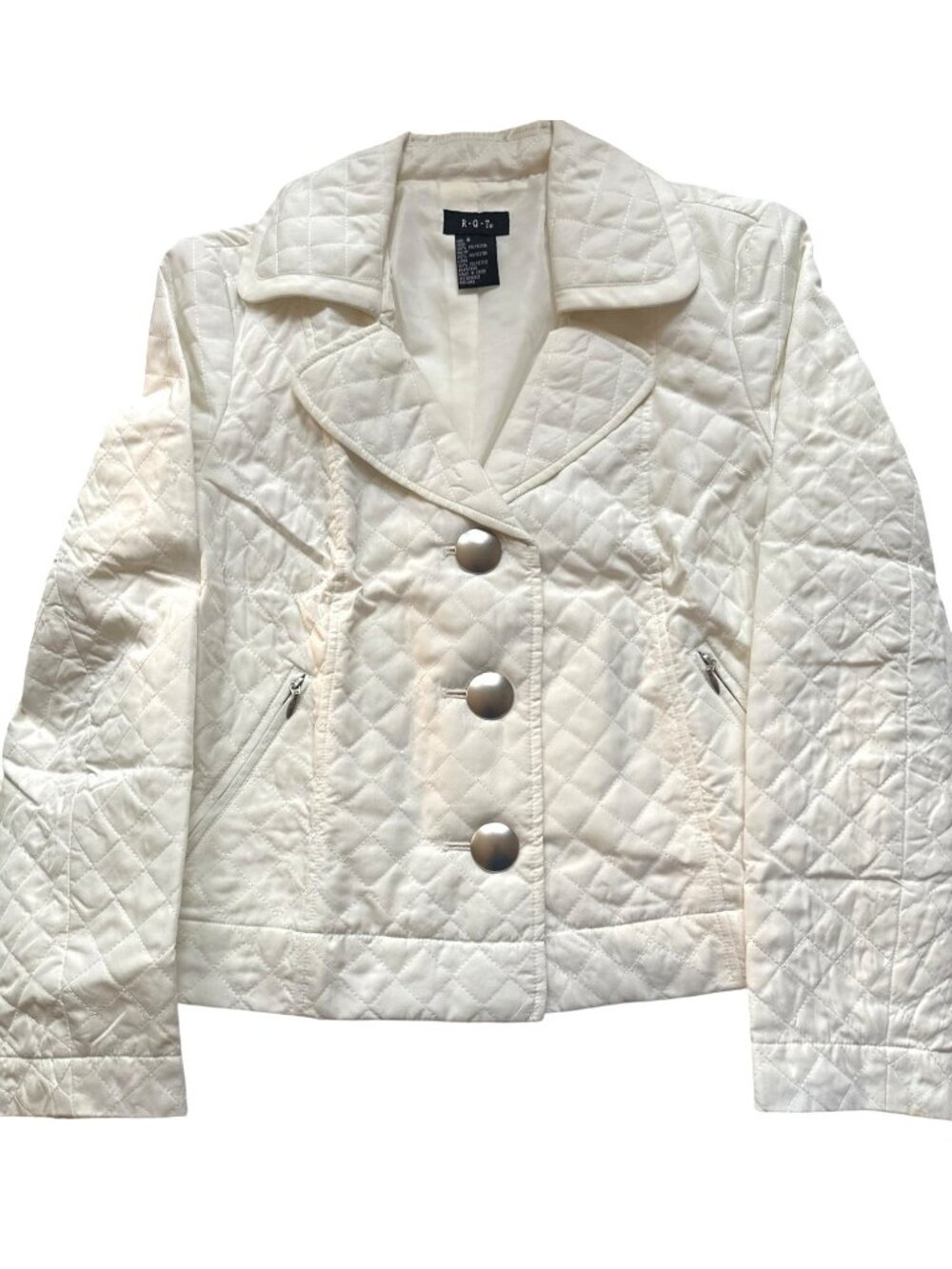 RQT White Quilted Jacket Small Light Outdoors Off Silver Buttons Fall Autumn